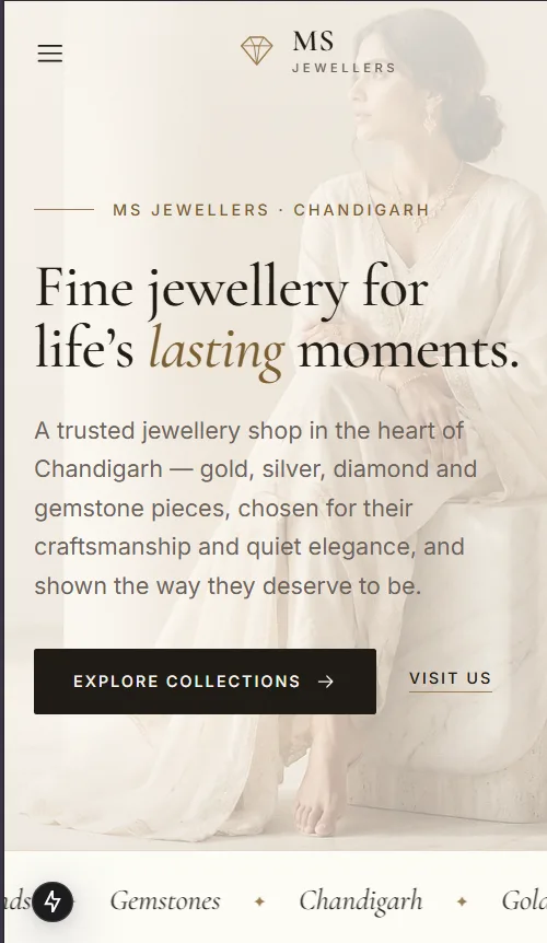 MS Jewellers homepage — mobile preview
