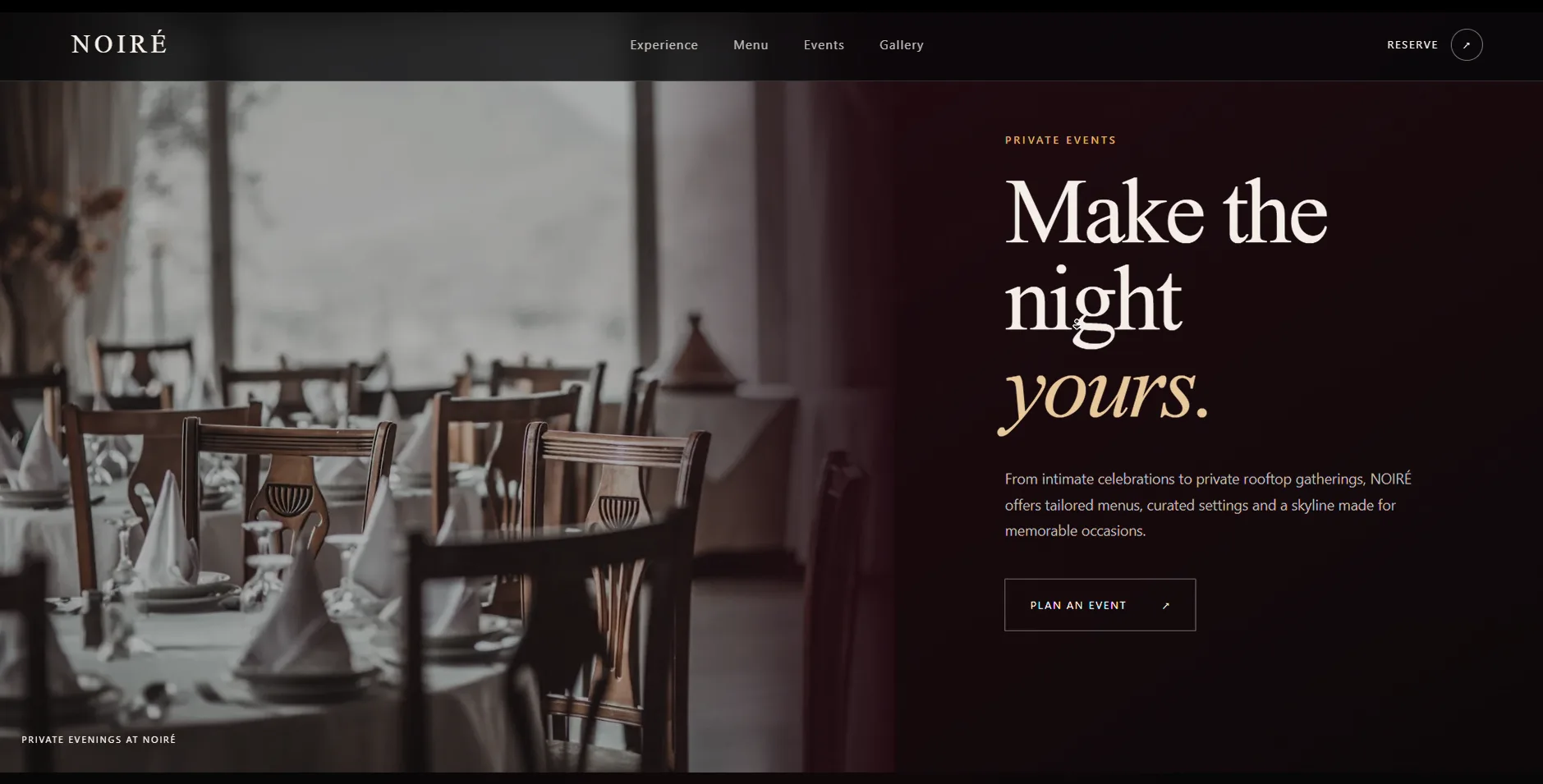 NOIRÉ homepage — desktop preview