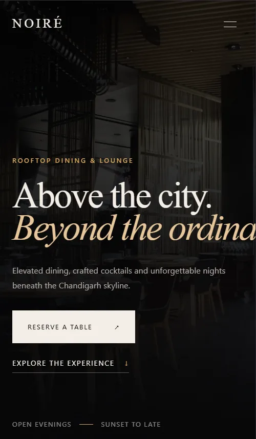 NOIRÉ homepage — mobile preview